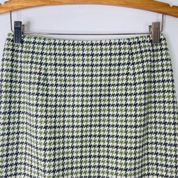 Vintage Talbots green white wool houndstooth preppy office pencil midi skirt 4 - Picture 2 of 7